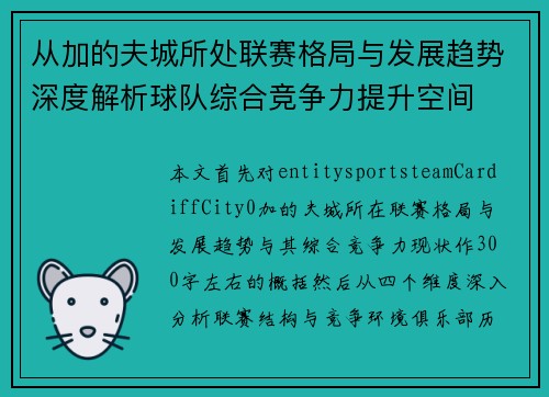 从加的夫城所处联赛格局与发展趋势深度解析球队综合竞争力提升空间